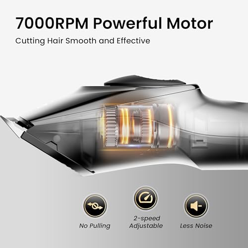 Hair Clippers for Men, Cordless Hair Clipper Kit, Adjustable 4 Length Setting, 2-Speed Settings, Replaceable Ceramic Blade Heads, Rechargeable Hair Clippers for Family (Grey)