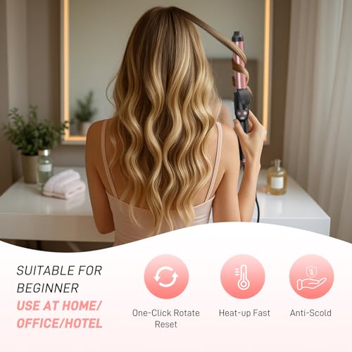 MESCOMB Blush Red Automatic Curling Iron 1 Inch with 3 Interchangeable Barrels
