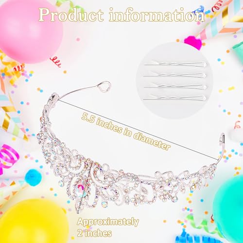 SuPoo AB Silver Birthday Princess Birthday Sash and Crown Set Birthday Girl Crown Rhinestone Tiara for Women Crystal Headband Happy Princess Birthday Party Decorations Headpieces Hair Accessories