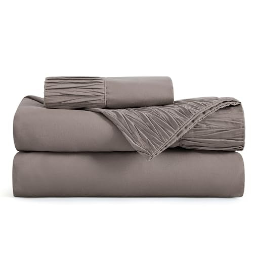 Bedsure Twin Sheets Set - Soft Twin Bed Sheets, 3 Pieces Hotel Luxury Taupe Sheets Twin, Easy Care Polyester Microfiber Cooling Bed Sheet Set