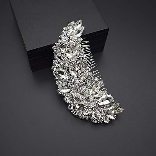 Bride Side Hair Piece Clip for Women Silver Rhinestone Wedding Hair Comb Clips (White)