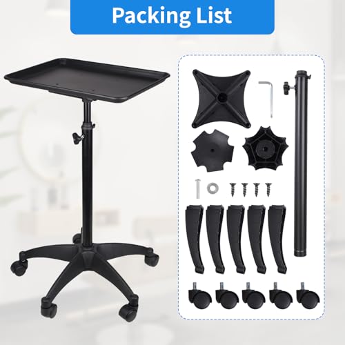 Adjustable Rolling Salon Tray with Wheels - Aluminum