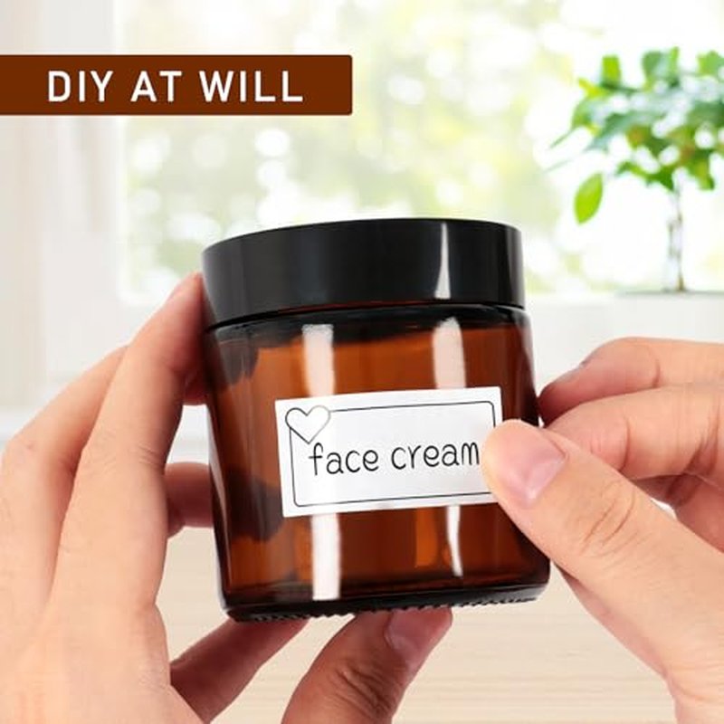 4 oz Amber Glass Jars 2 Pack with Black Lids & Inner Liners