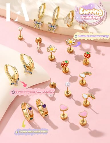 LOLIAS Hypoallergenic Flat Back Earrings 10 Pairs Set