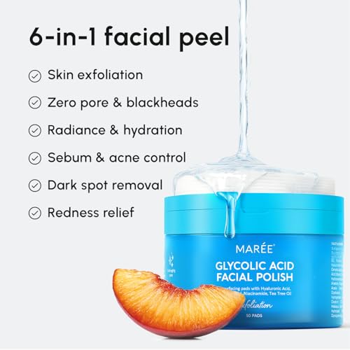 MAREE Glycolic Acid Polishes 2 PACK - Toner Polishes for Face Cleansing - Tea Tree Oil, Salicylic Acid & Vitamins E, B3, B5 - Facial Peel & Radiance Deep Cleaning Effect