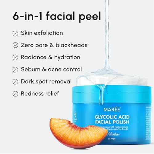 MAREE Glycolic Acid Pads - Toner Pads for Face Cleansing - Exfoliating Pad with Tea Tree Oil, Salicylic Acid & Vitamins E, B3, B5 - Acne Clearing, Skin Pore Resurfacing & Radiance Device - 50 Count
