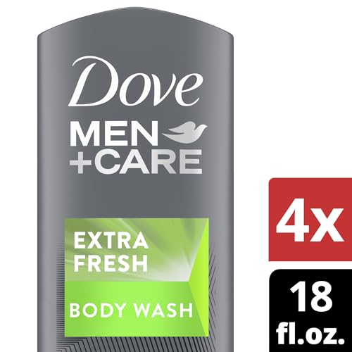 Dove Men+Care Body Wash Extra Fresh 4 Count for Men's Skin Care Body Wash Effectively Washes Away Bacteria While Nourishing Your Skin 18 oz