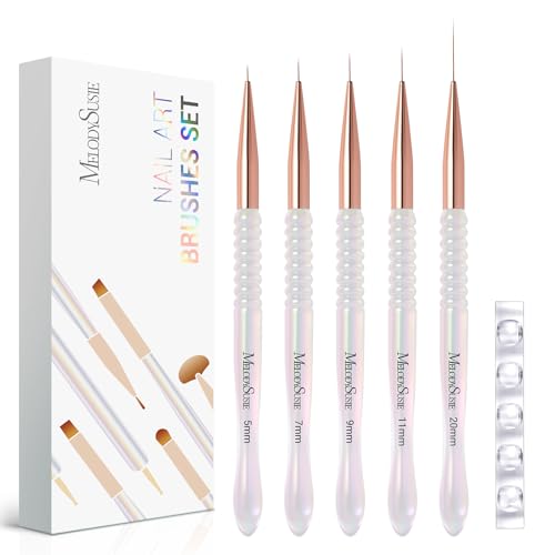 MelodySusie Nail Art Brush Set - 5 Professional Brushes & Holder