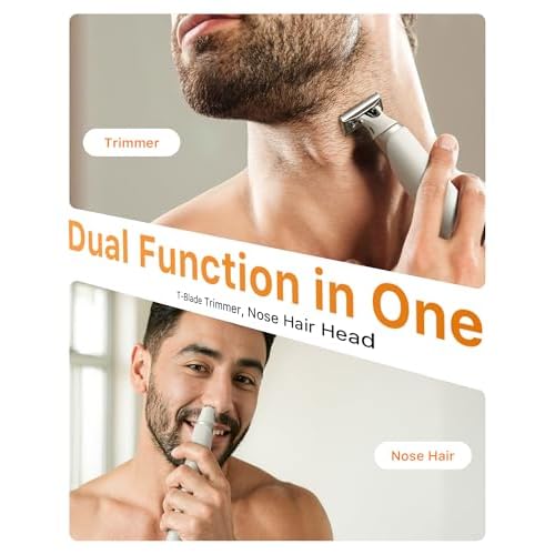 2 in 1 Electric Body & Nose Hair Trimmer - Painless Beard Razor for Men, All-in-One Groomer with Magnetic Nose Hair Head, Waterproof Wet/Dry Groin/Ball Shaver,USB-C Fast Charging,White(Solo)