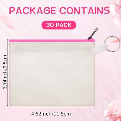 Frienda 30 Pieces Sublimation Blank Small Coin Canvas Makeup Bags Bulk Cosmetic DIY Craft Pouch with Zipper Coin Purse Pencil Pouch Travel Toiletry Organizer(Pink)