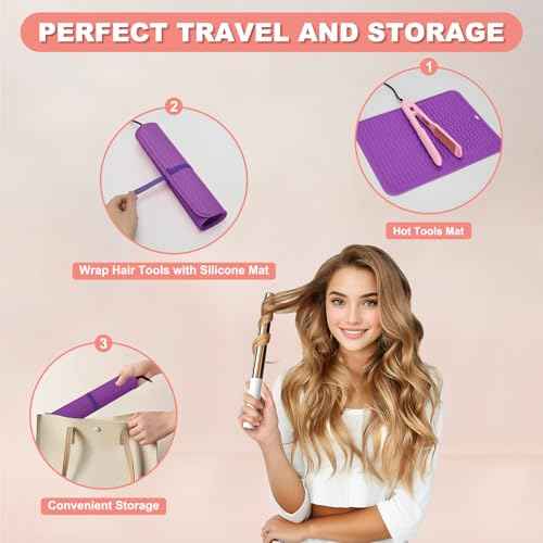 Oversize Silicone Heat Resistant Mat for Curling Irons, Hair Straighteners, Flat Irons and Hot Hair Styling Tools, Portable Wrap Pad Cover for Vanity, Travel, Salon(14.2" x 11.0")