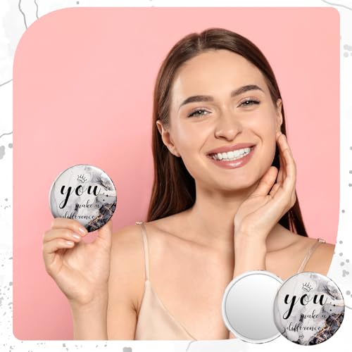 Tradder 100 Pcs 2.76 Inch Inspirational Mini Compact Mirror Bulk Makeup Pocket Purse Mirror for Women Mother's Day Quinceanera Coworker Employee Appreciation Gift Stuffer Items (Black)