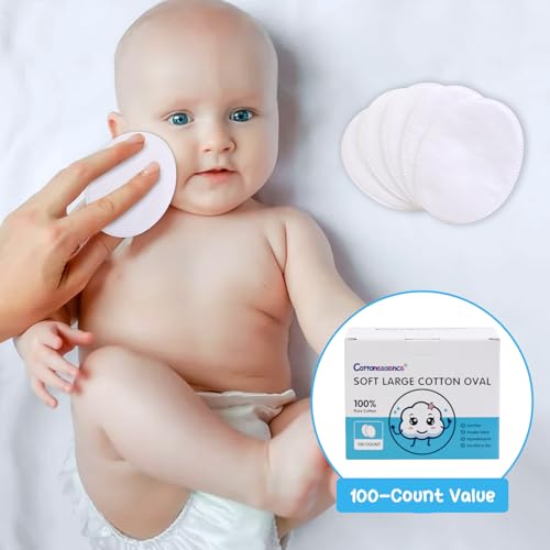 Cottonessence Large Oval Cotton Pads (100 Count) - 100% Pure Cotton Makeup Pads
