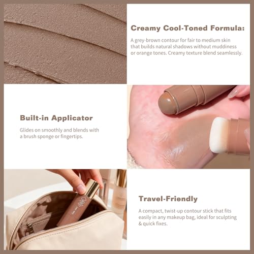 Cool-Toned Cream Contour Stick for Fair Skin – Grey Brown