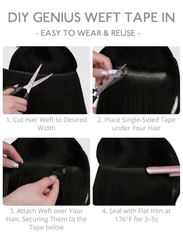 Wennalife Tape-In Weft Hair Extensions 22 Inch Jet Black Remy Human Hair, 2 Pack