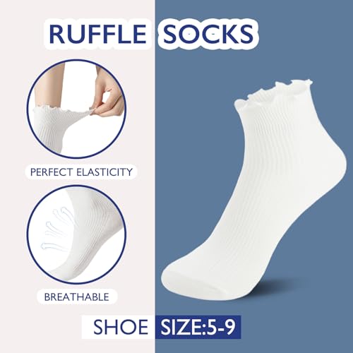 Hstyle Cute Ruffle Ankle Socks - 6 Pairs for Women