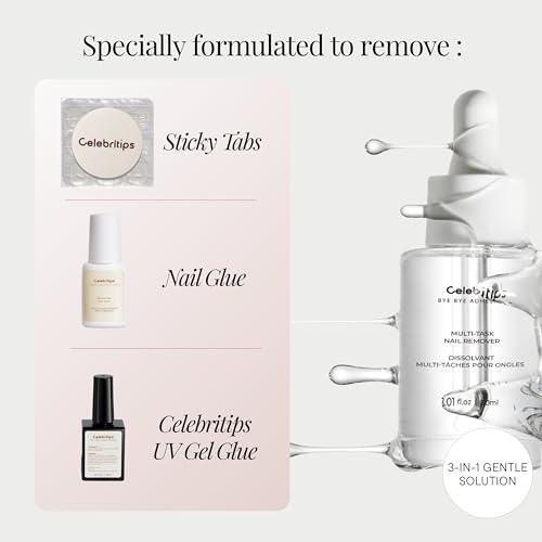 Celebritips Press-On Nail Glue Remover - Gentle & Acetone-Free Liquid, 30ml