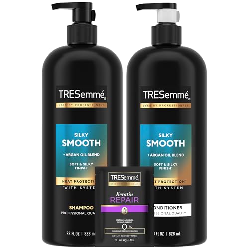 TRESemm? Shampoo and Conditioner Set, Silky & Smooth + Keratin Repair Hair Mask ? Anti-Frizz Hair Products with Argan Oleo Blend (3 Piece Set)