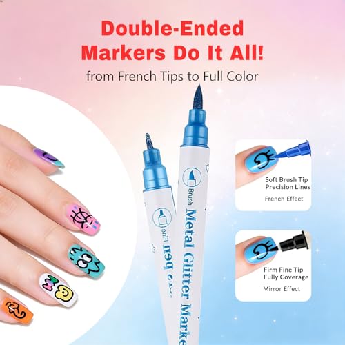 Metallic Nail Art Pens Set, 10 Colors Dual-Tip