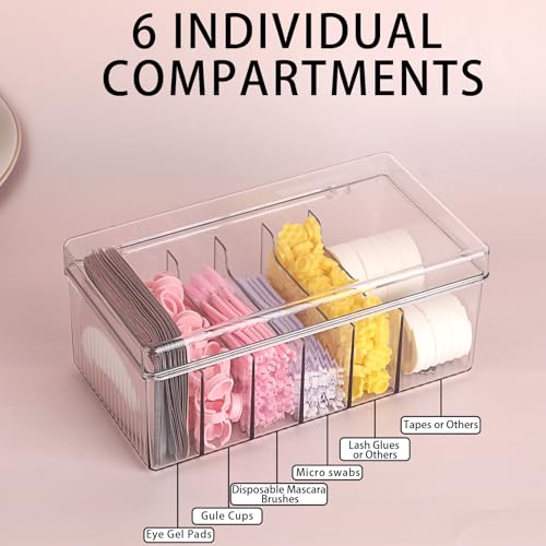 ELLDOO Lash Cart Organizer For Lash Techs, Acrylic Lashes Extension Box, Large Capacity False Eyelash Supplies Organizer Storage Box, Separated Lashes Supplies Container with Lid
