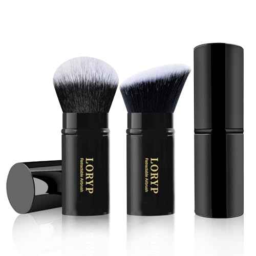LORYP Retractable Makeup Brush Black Kabuki Foundation Brush for liquid Cream and Powder Makeup 2 Pack Travel Makeup Brush Set