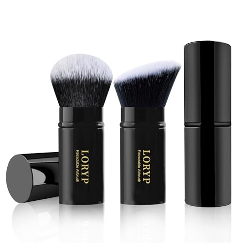 Retractable Kabuki Foundation Brush Set - 2 Pack Travel Makeup Brushes