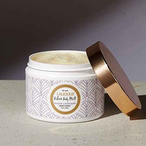 LaLicious Sugar Lavender Velour Body Melt - Multitasking Gel-to-Oil Skin Moisturizer with Macadamia Oil & Coconut Oil - Shave Gel, Hair/Scalp/Hand/Foot Mask - Help Prevent Stretch Marks (8oz)