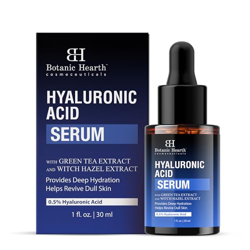 Botanic Hearth 0.5% Hyaluronic Acid Serum for Face with 2% Niacinamide, Witch Hazel & Green Tea Extracts | Hydrating & Moisturizing | Helps Reduce Wrinkles & Fine Lines | All Skin Types | 1fl oz