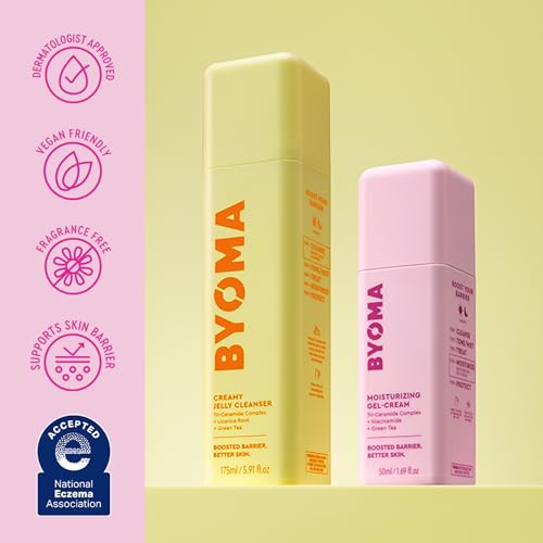 BYOMA Creamy Jelly Cleanser & Moisturizing Gel Cream Bundle - Gentle Face Wash + Lightweight Gel Lotion with Ceramides, Niacinamide & Green Tea ? Supports Skin Barrier - 5.91 fl oz + 1.69 fl oz