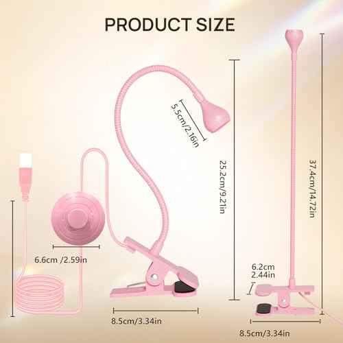 AORAEM UV LED Nail Lamp, Quick Drying UV Light for Gel Nails Foot Control LED Nail Cure Lamp, Flash Cure Light with Gooseneck and Clamp for Gel Nails, Pink