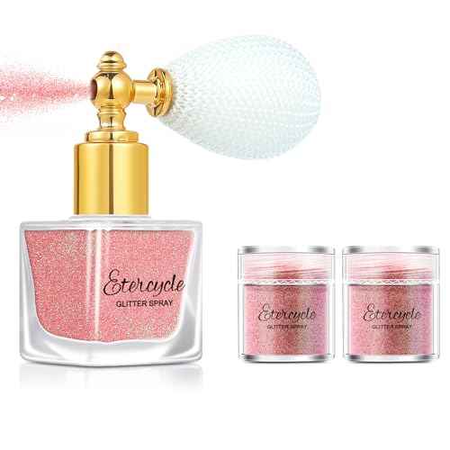 Etercycle Pink Body Glitter Spray, Shimmering Spray Powder Sparkle Powder, Cosmetic Shimmer Makeup Glitter for Hair and Body Face Clothes Nail Art Craft Design Easter Christmas Halloween Crafts