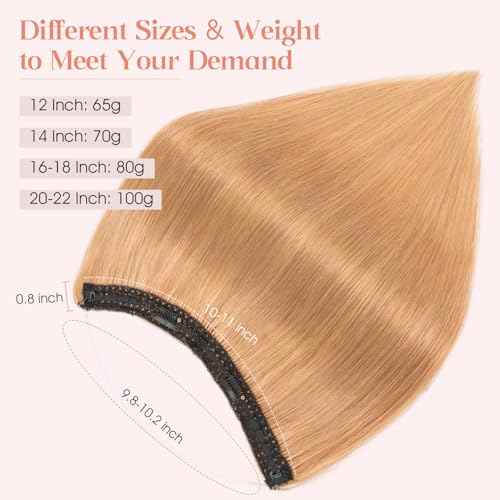 Hairro Wire Hair Extensions Human Hair, Fish Line Invisible Adjustable & Clips in Extensions Straight, 100% Real Hairpieces Seamless Blending for Women, 14 Inch 70g Dark Blonde