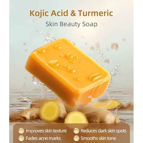 Kojic Acid Turmeric Soap Bar Dark Spots for Face & Body, Deep Cleansing, Gentle Soap Sensitive Skin Formula, All Skin Types