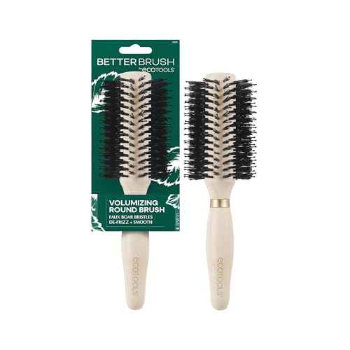 EcoTools Volumizing Round Hairbrush, Achieve Full Blow Out, Heat Resistant For Easy Blow Drying, Vegan Bristles Tame Frizz & Smooth Hair, Made With Renewable Bamboo, Cruelty-Free, 1 Count