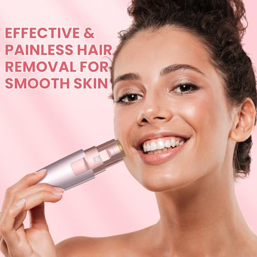 Eyebrow Facial Hair Remover - 2 in 1 Rechargeable Eyebrow Trimmer and Facial Hair Removal for Women, Painless Electric Hair Removal Device with LED Light for Face Eyebrows Peach Fuzz Lip Body
