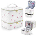 Pink Bow PU Leather Nail Polish Organizer with Nail Lamp Case, Holds 30+ Bottles