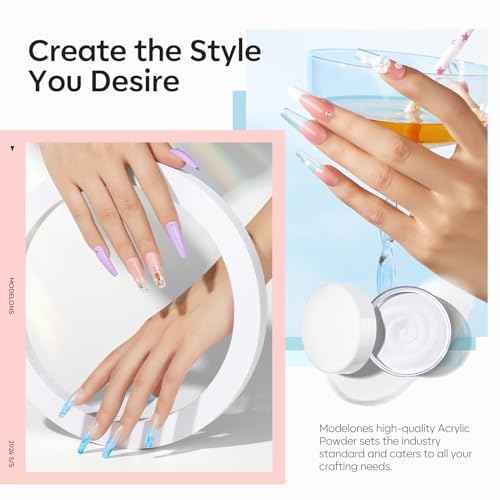Modelones Acrylic Powder, Upgraded 4.23oz Crystal Clear Nail Acrylic Powder for Nail Art 3D Carving French Nails Extensions, Non-Yellowing, Gifts for Women