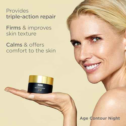ISDIN Age Contour Night Face and Neck Cream with Melatonin and Peptides, 1.8 Oz