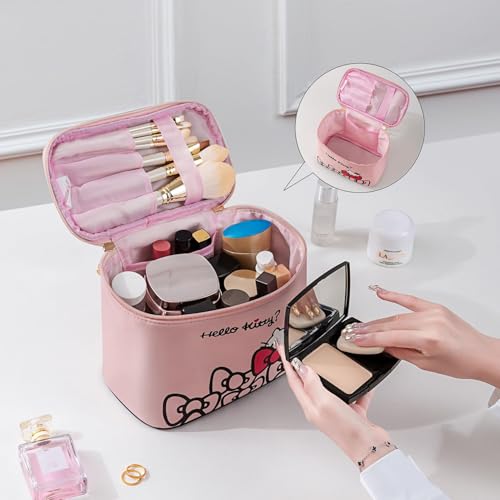 AmBealla Travel Makeup Bag Large Cosmetic Bags with Brush Holder,Pink Waterproof 2PCS Portable Cosmetic Case for Women,Toiletry Storage Bag for Skincare&Beauty Tools for Girls