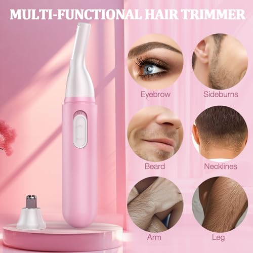 Nose Hair Trimmer for Women Rechargeable :2024 Upgrade 2 in 1 Nose Trimmer for Women, Painless Eyebrow & Facial Hair Trimmer- Dual-Edge Blades, IPX7 Waterproof, Portable for Easy Cleansing, Pink
