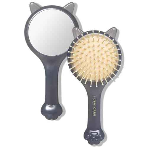 I DEW CARE Tap Secret Detangling Brush with Mirror | Cute and Ergonomic Design for All Hair Types - Gifts for Women, Girls
