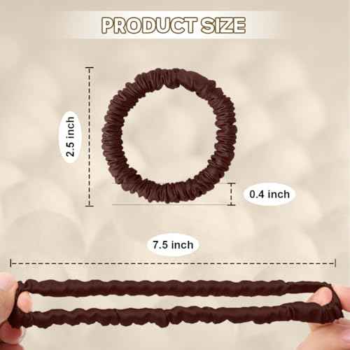 Mulberry Silk Scrunchies 4 Pack - Non Slip, Black Small Thin Silk Scrunchies for Women, Sleepy Ties for Thick Hair (Brown Series)