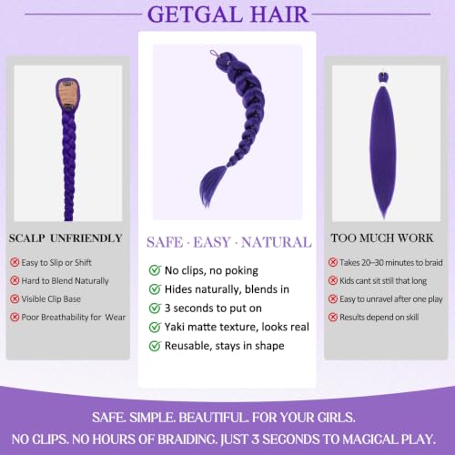 24 Inch Purple Braids Ponytail Hair Extension - Synthetic