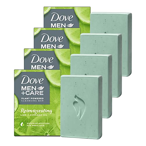 DOVE MEN + CARE Plant-Powered Natural Essential Oil Bar Soap Reinvigorating Lime + Avocado Oil to Clean and Hydrate Mens Skin 4-in-1 Bar Soap for Men's Body, Hair, Face and Shave. 5 oz, 4 Count