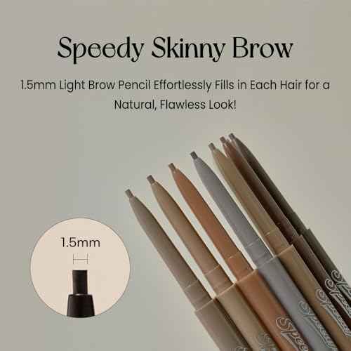 PERIPERA Speedy Skinny Brow (09 Taupe Brown),1.5mm Precise Eyebrow Pencil, Dual-Sided Fine Tip Shades, Define Fills Brow Make up, K Beauty, Korean Make-up