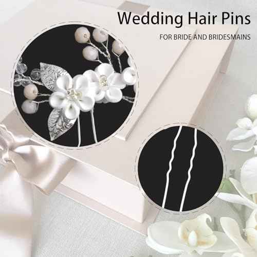 6 Pcs Flower Bridal Wedding Hair Pins Flower Rhinestone Pearl Hair Piece for Women Crystal Hair Accessories for Bride Bridesmaids Flower Girls(Silver)