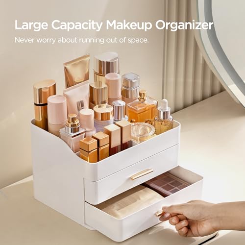 HBlife Makeup Organizer with 2 Drawers - White Acrylic Cosmetics Storage
