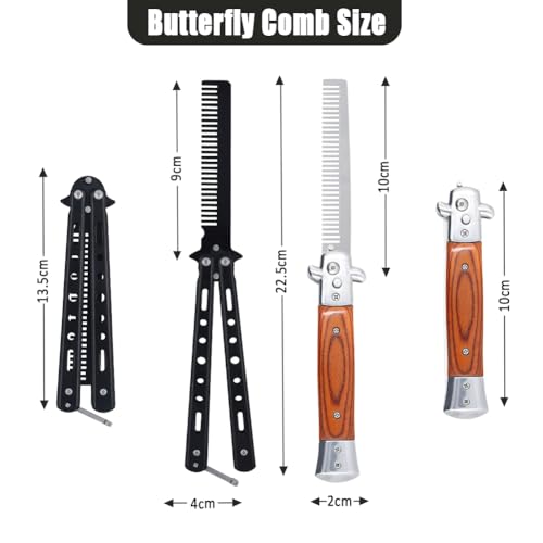 2 Pieces Automatic Switch Folding Practice Combs, Stainless Steel Butterfly Comb, Switchblades Comb, Outdoor Training Pocket Combs, Hair Brush for Beard, Mustache, Hair Styling Tools