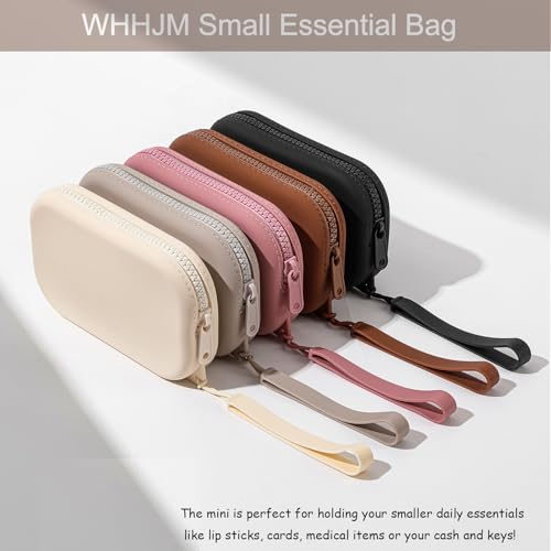 Small Silicone Multifunctional Essential Bag Portable Travel Makeup Bag for Women Men Cards Cash Bag Zipper Pouch (Black)