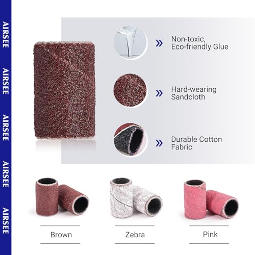 AIRSEE Nail Drill Sanding Bands Set - 180 Grit Medium Brown, 100 Pieces (Variation of THIS listing)